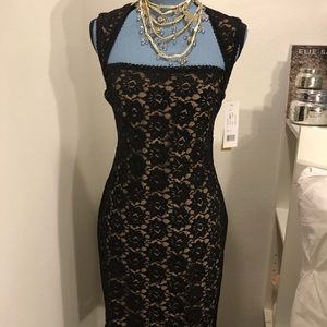 Nicole Miller stretch black lace dress size 8.